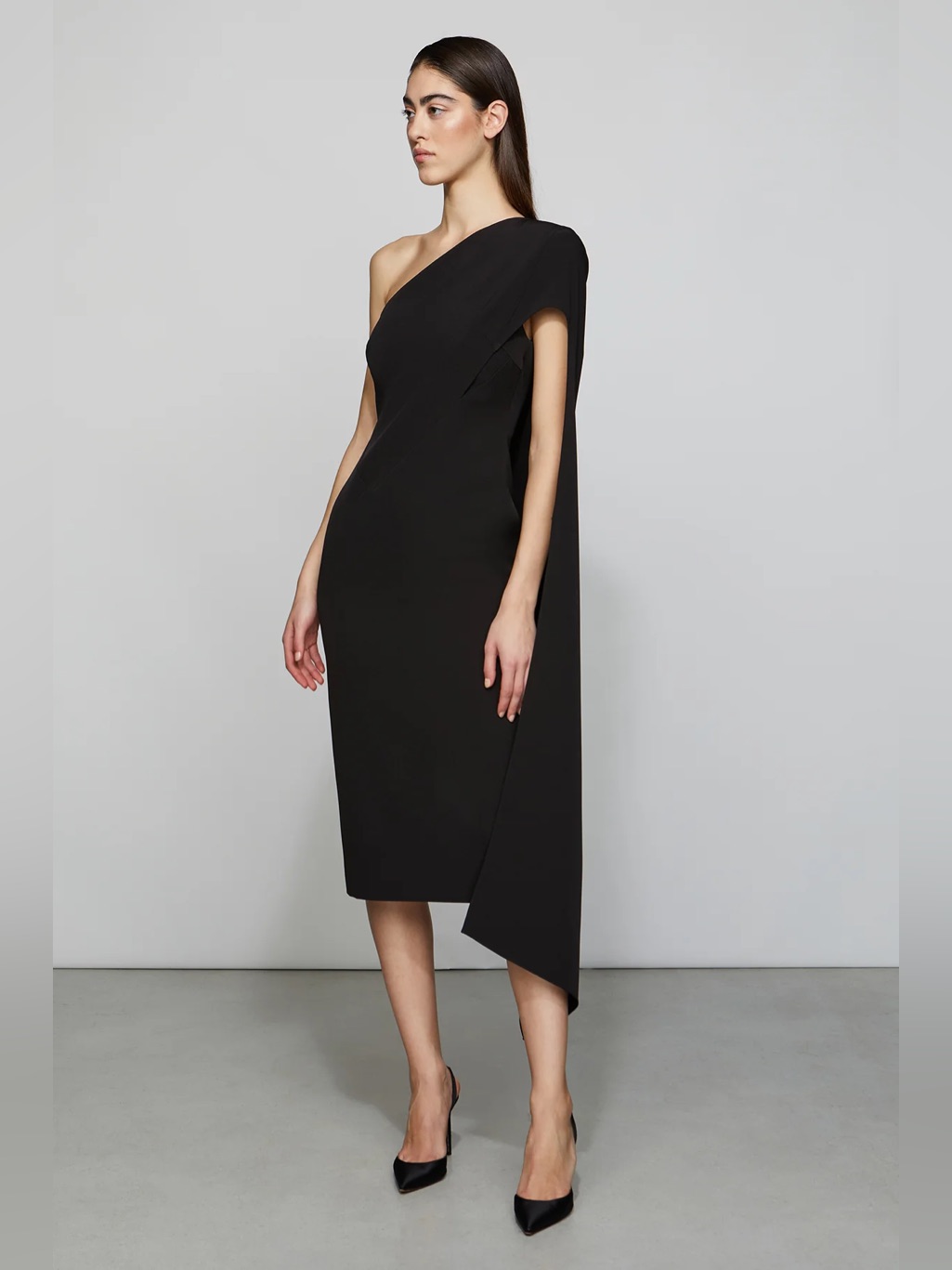 Et Ochs Black Midi Dress With Draped Cape Detail